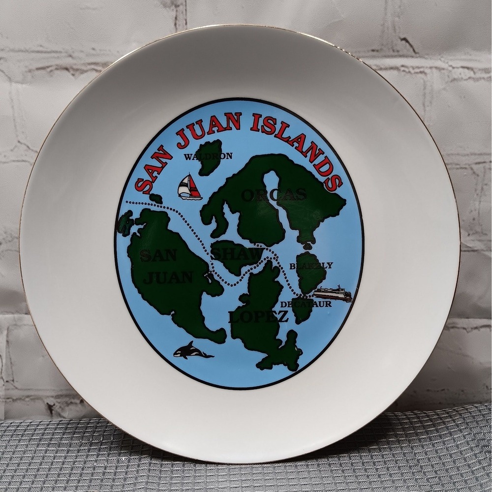 San Juan Islands Map 8.5" Vintage Souvenir Plate